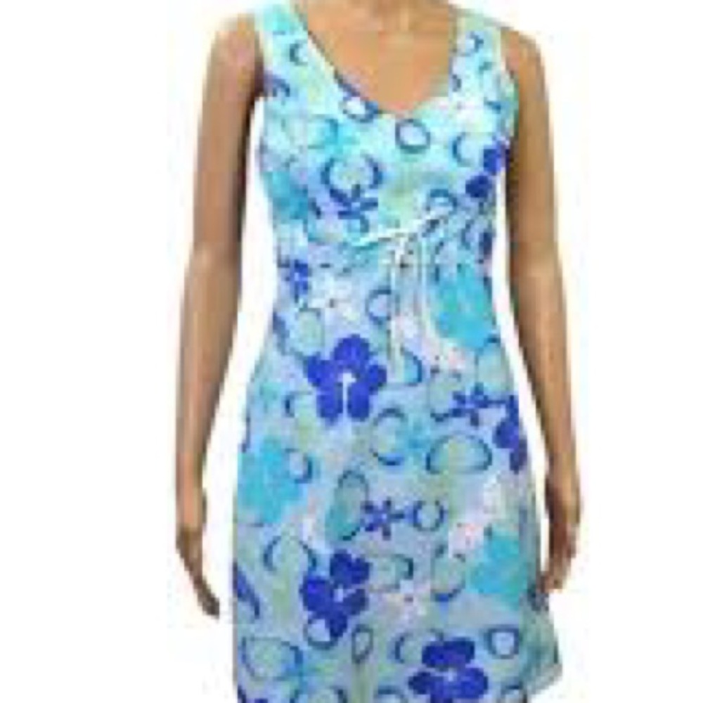 Water Girls Blue & Teal Floral Striped V-Neck Mini Dress